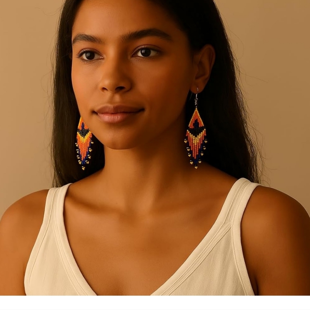 Colorful Beaded Dangle Earrings - Picture 8 of 9